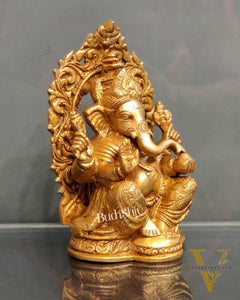 Ganesha on a throne brass idol 7 inch