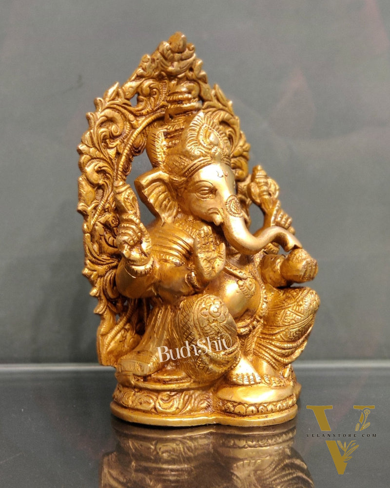 Ganesha on a throne brass idol 7 inch