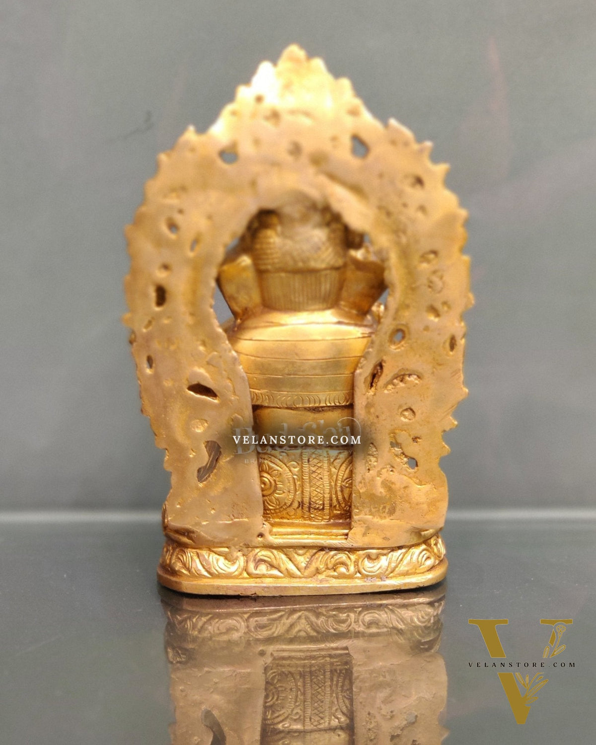 Ganesha on a throne brass idol 7 inch