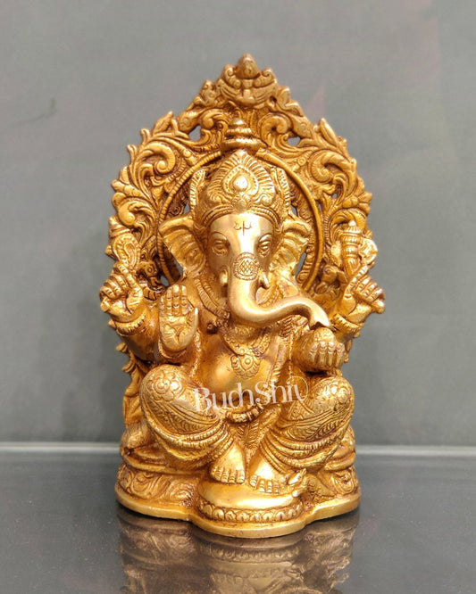 Ganesha on a throne brass idol 7 inch