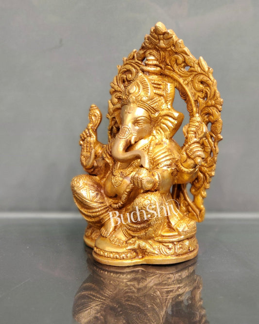 Ganesha on a throne brass idol 7 inch