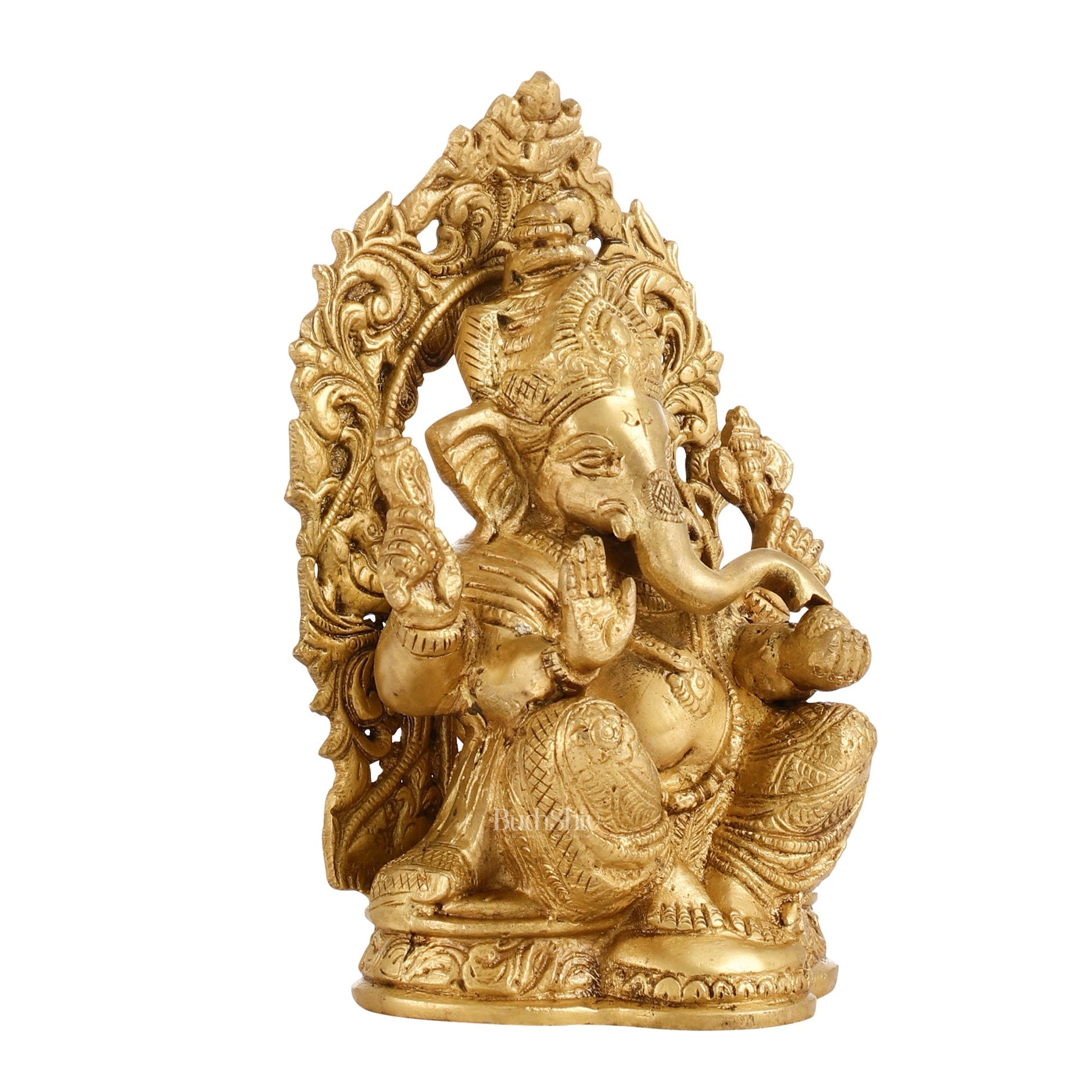 Ganesha on a throne brass idol 7 inch