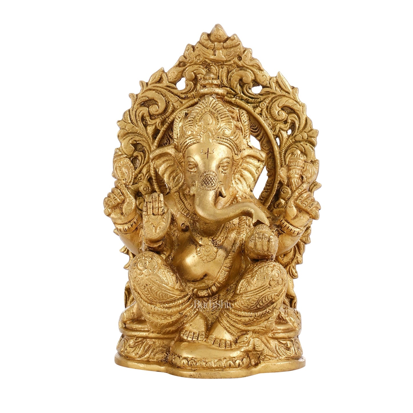 Ganesha on a throne brass idol 7 inch