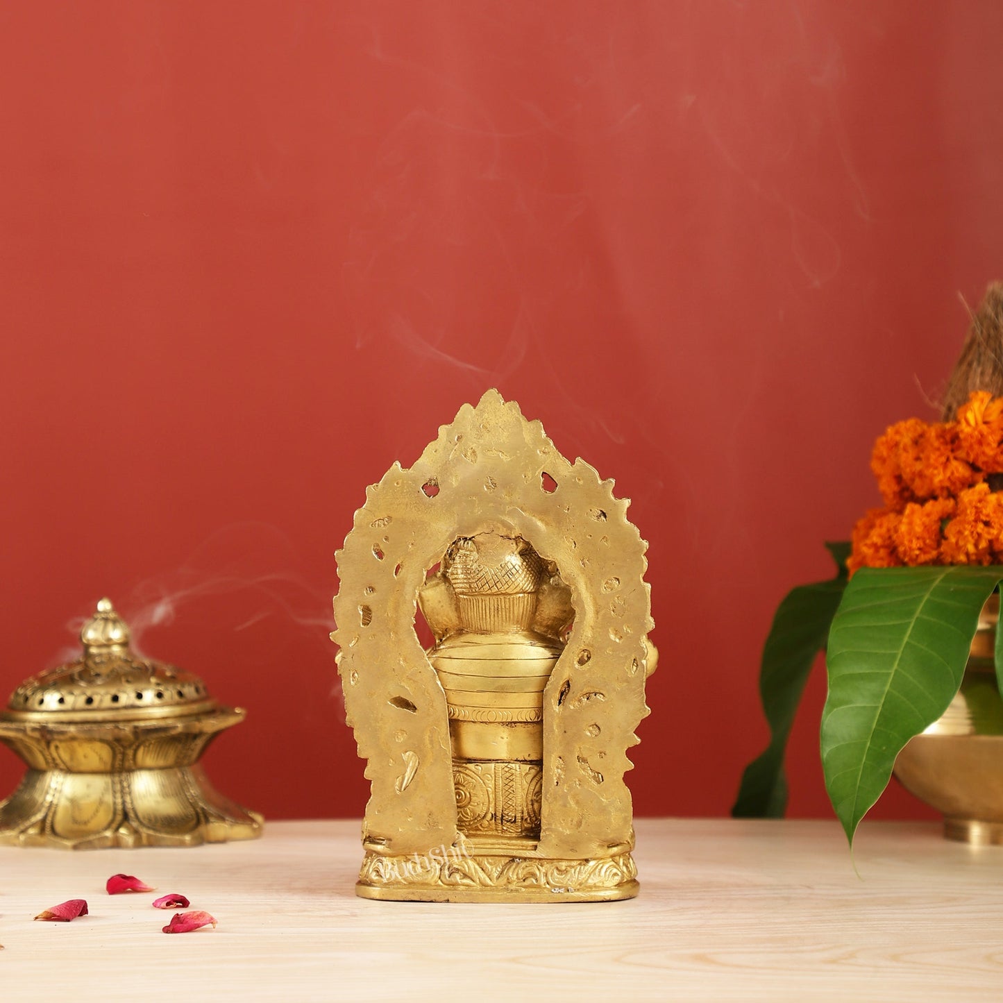 Ganesha on a throne brass idol 7 inch