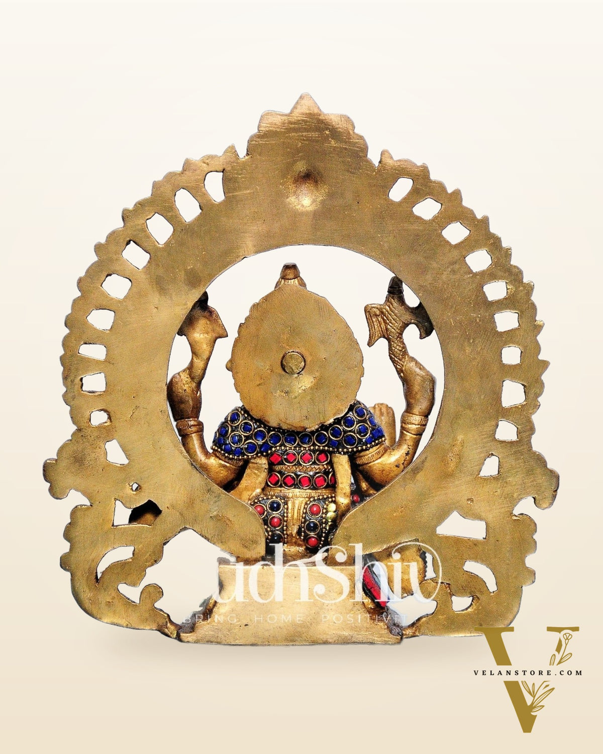 Ganesha on a throne with prabhavali embossed brass idol | suitable for office desk/study table/ temple