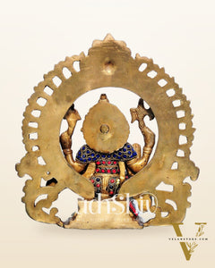 Ganesha on a throne with prabhavali embossed brass idol | suitable for office desk/study table/ temple