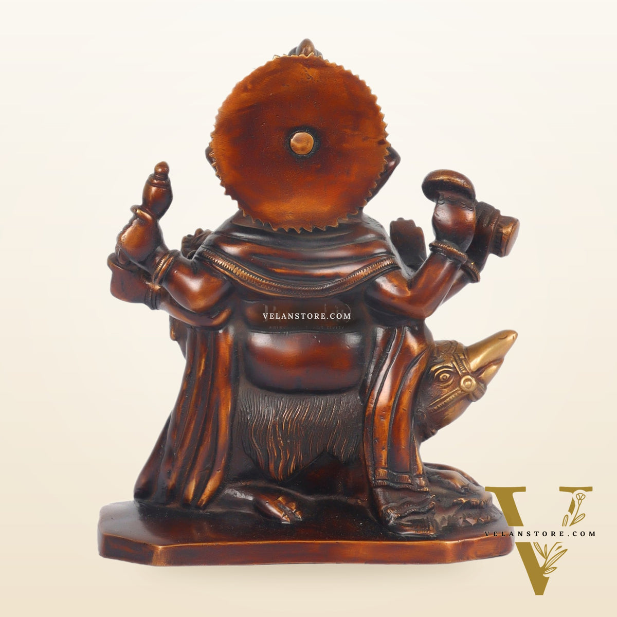 Ganesha on mooshak brass idol Chocolate finish 8"