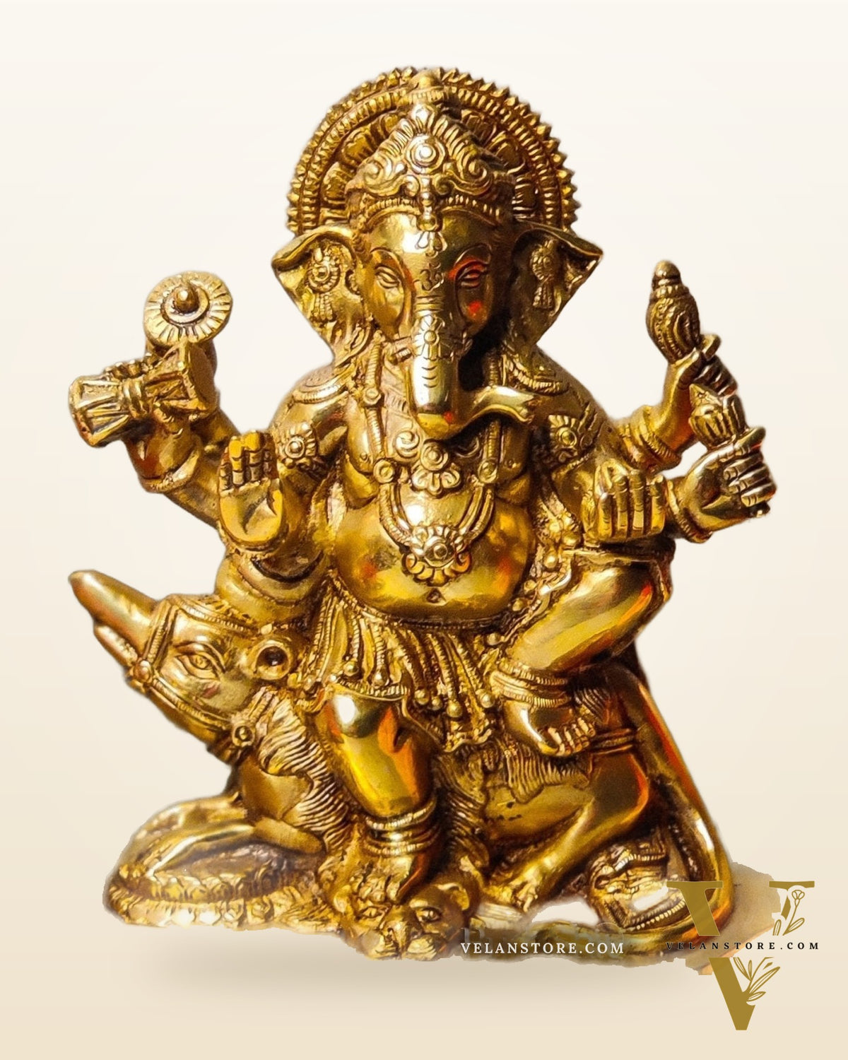 Ganesha on mooshak brass idol golden finish | suitable for office desk/study table/ temple