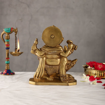 Ganesha on mouse brass idol golden finish 8 inch