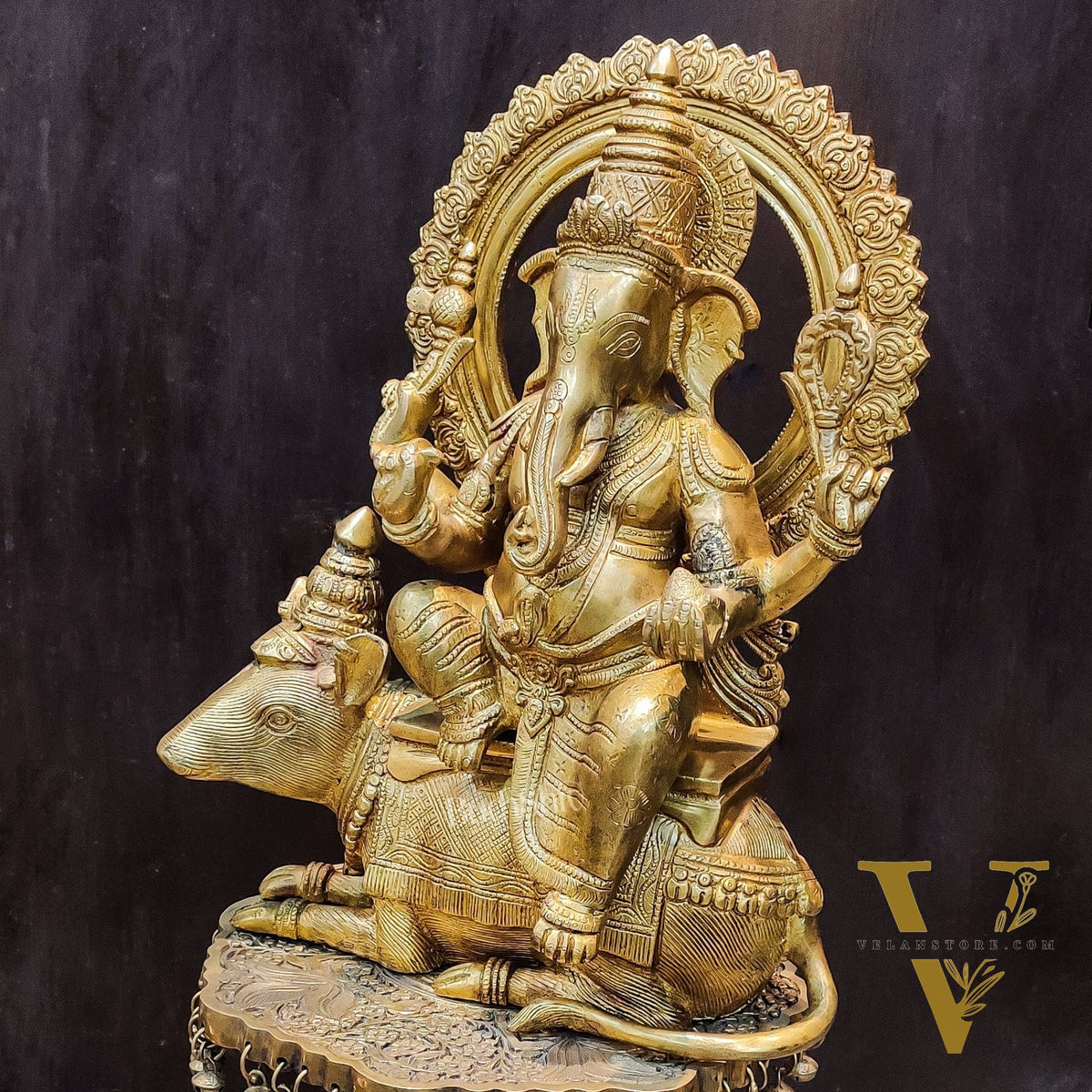 Ganesha on mouse brass statue 16 inches
