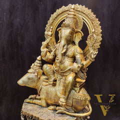 Ganesha on mouse brass statue 16 inches