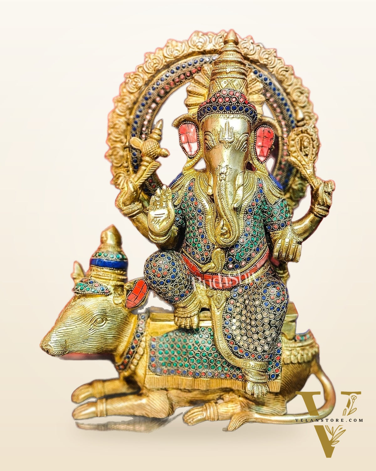 Ganesha on mouse brass statue 16 inches