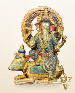 Ganesha on mouse brass statue 16 inches