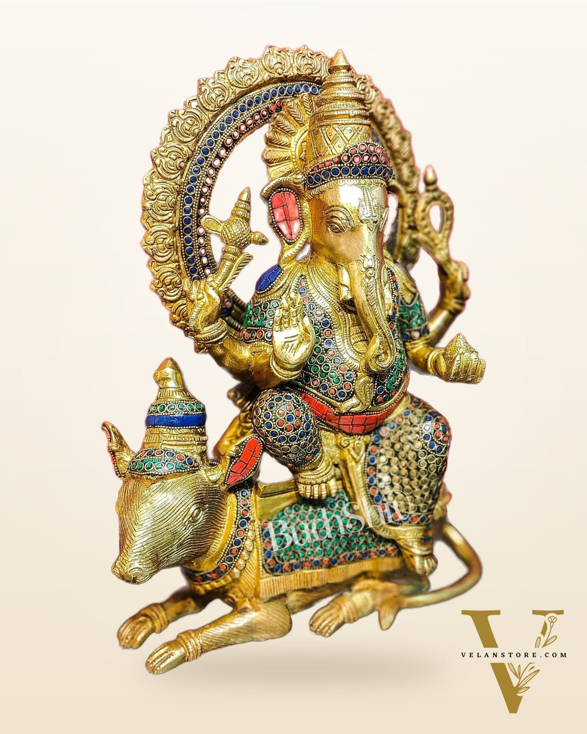 Ganesha on mouse brass statue 16 inches