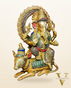 Ganesha on mouse brass statue 16 inches