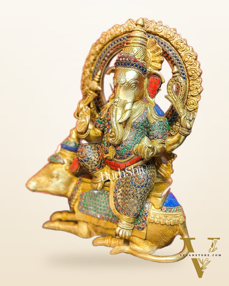 Ganesha on mouse brass statue 16 inches