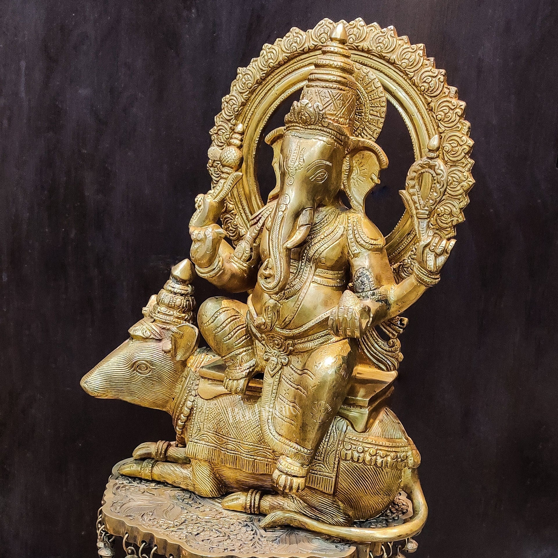 Ganesha on mouse brass statue 16 inches