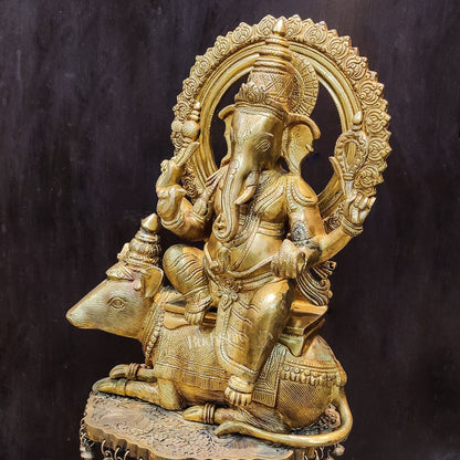 Ganesha on mouse brass statue 16 inches
