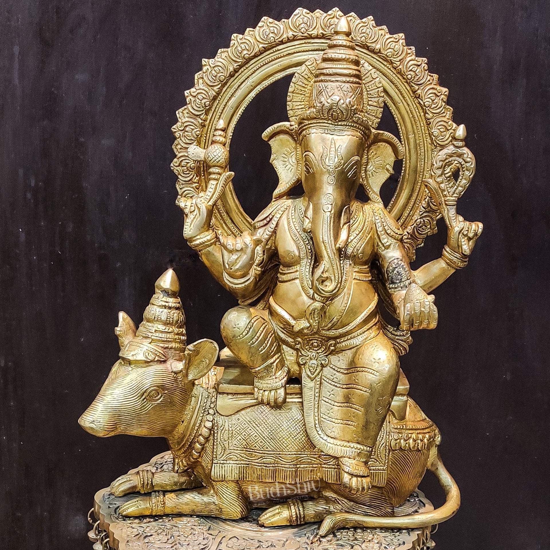 Ganesha on mouse brass statue 16 inches