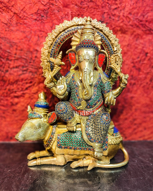 Ganesha on mouse brass statue 16 inches