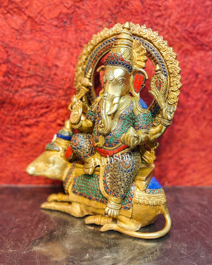 Ganesha on mouse brass statue 16 inches