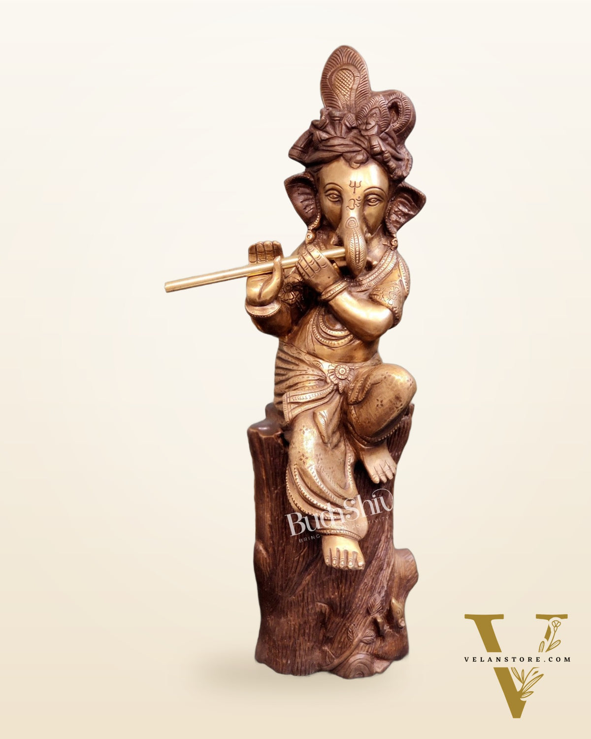 Ganesha playing the flute Brass Statue 21"
