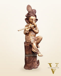Ganesha playing the flute Brass Statue 21"