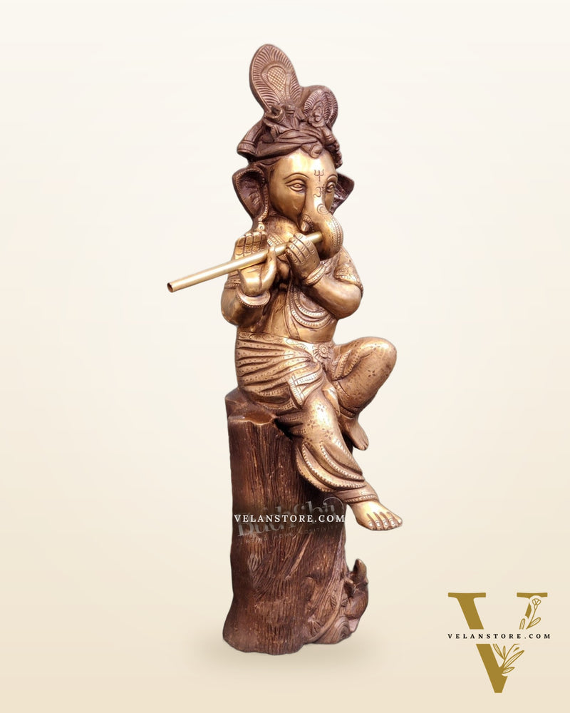Ganesha playing the flute Brass Statue 21"