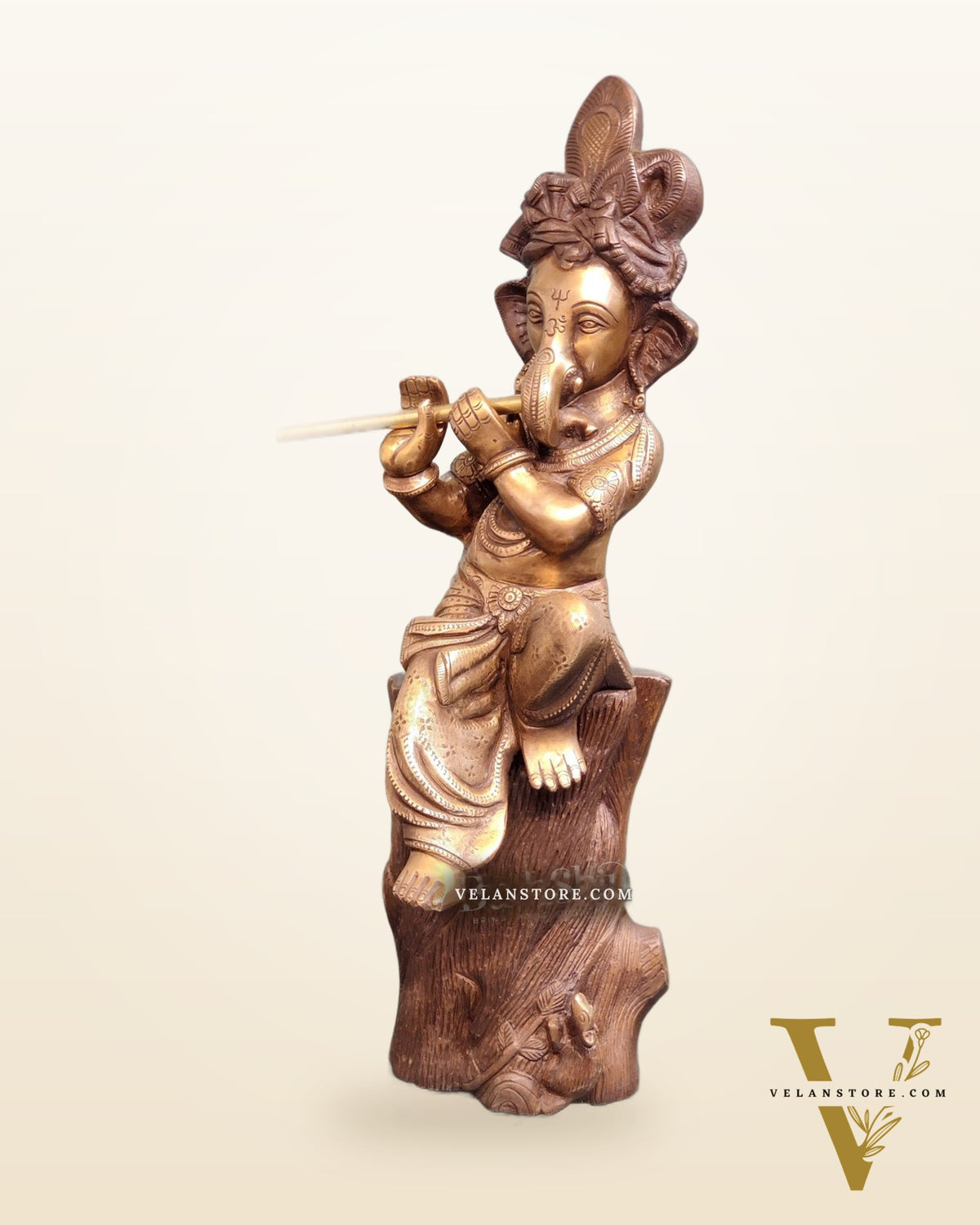 Ganesha playing the flute Brass Statue 21"