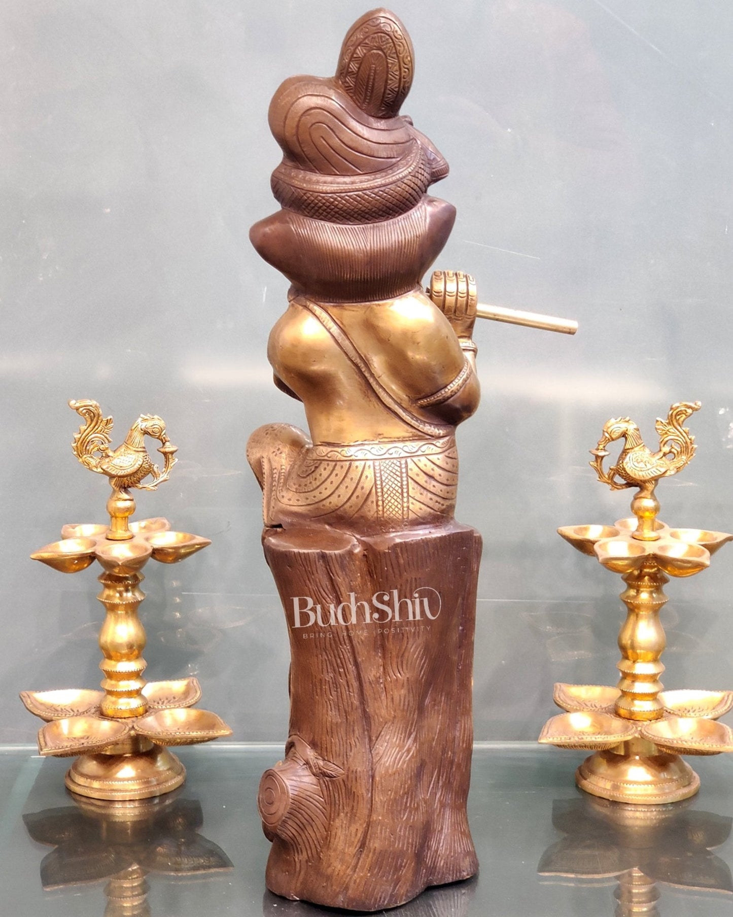 Ganesha playing the flute Brass Statue 21"