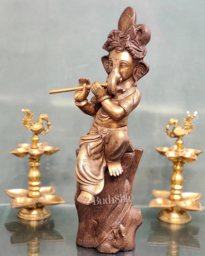 Ganesha playing the flute Brass Statue 21"