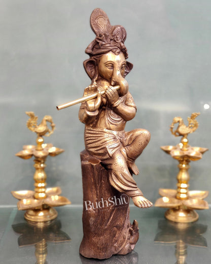 Ganesha playing the flute Brass Statue 21"
