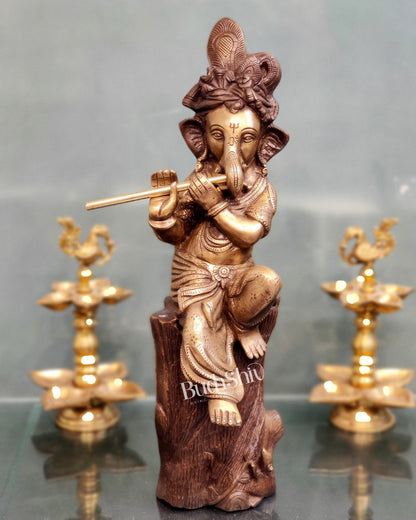 Ganesha playing the flute Brass Statue 21"