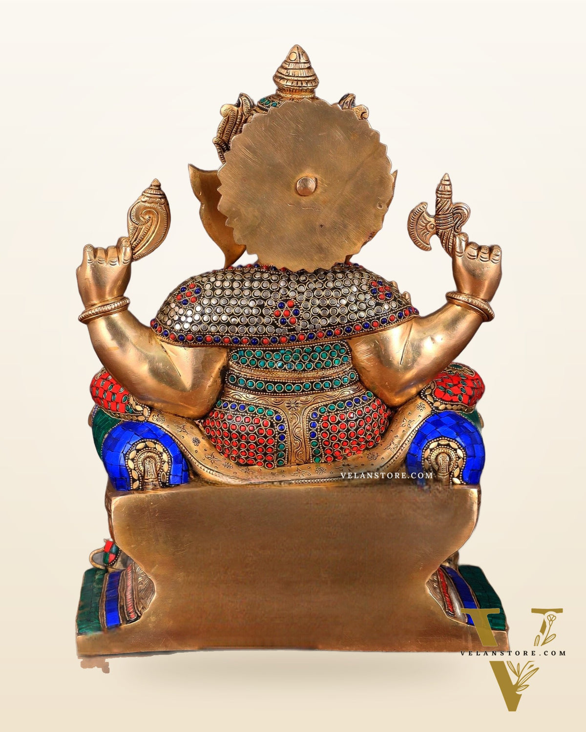 Ganesha Pure Brass statue with stonework - 18"