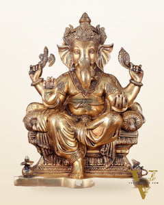 Ganesha Pure Brass Superfine statue with enhanced carvings  - 18"