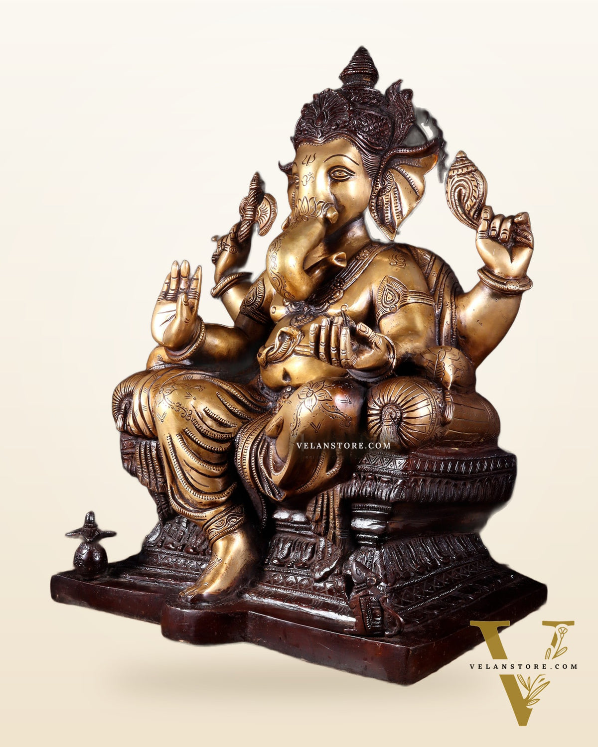 Ganesha Pure Brass Superfine statue with enhanced carvings  - 18" dual toned
