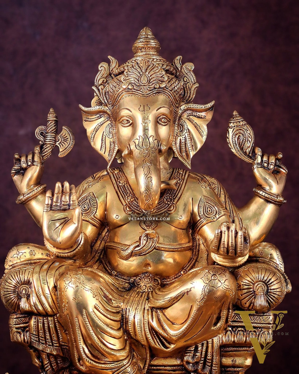 Ganesha Pure Brass Superfine statue with enhanced carvings  - 18"