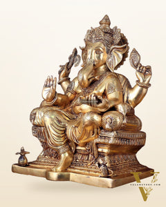 Ganesha Pure Brass Superfine statue with enhanced carvings  - 18"