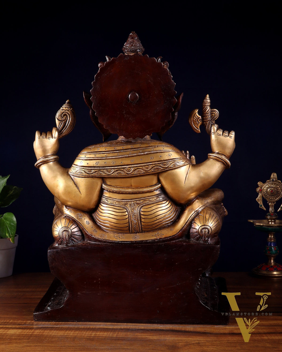 Ganesha Pure Brass Superfine statue with enhanced carvings  - 18" dual toned