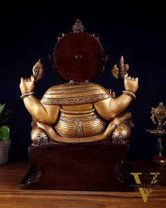 Ganesha Pure Brass Superfine statue with enhanced carvings  - 18" dual toned