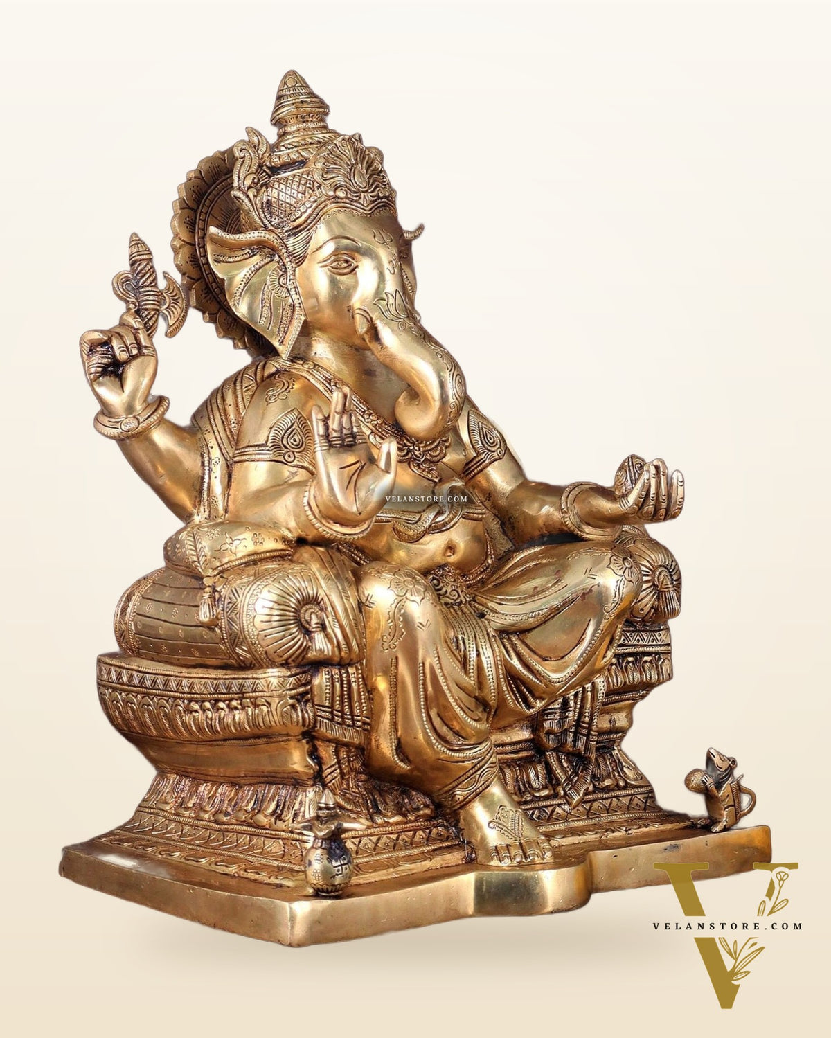 Ganesha Pure Brass Superfine statue with enhanced carvings  - 18"