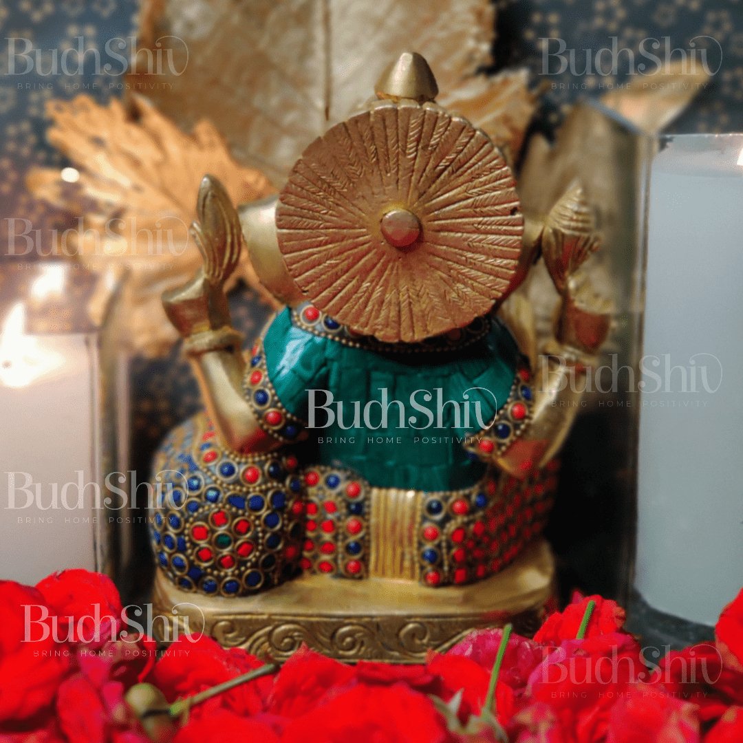 Ganesha Relaxing on sofa brass idol with meenakari stonework | suitable for office desk/study table/ temple