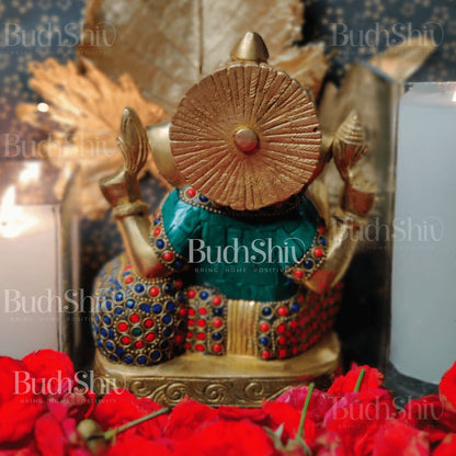 Ganesha Relaxing on sofa brass idol with meenakari stonework | suitable for office desk/study table/ temple