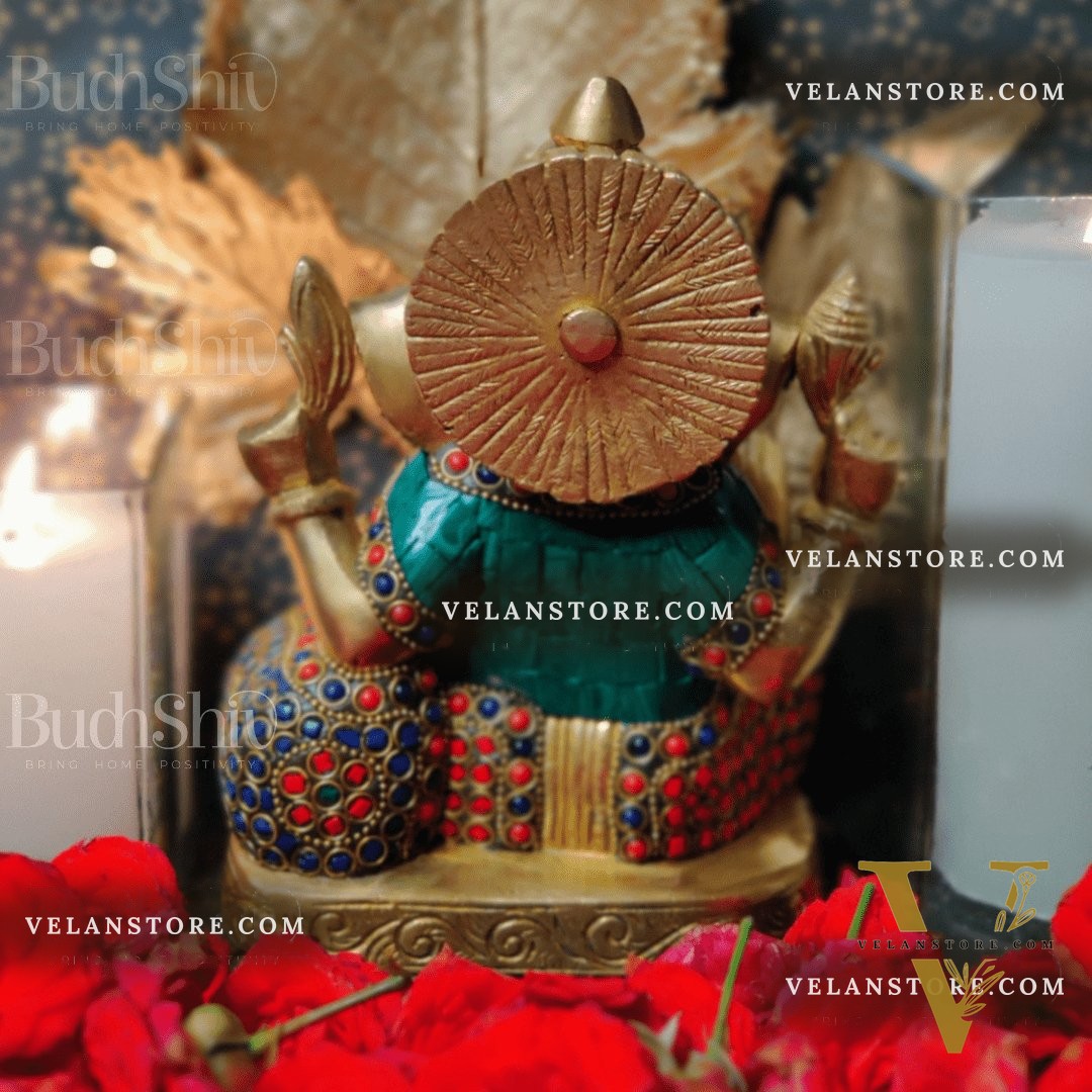 Ganesha Relaxing on sofa brass idol with meenakari stonework | suitable for office desk/study table/ temple