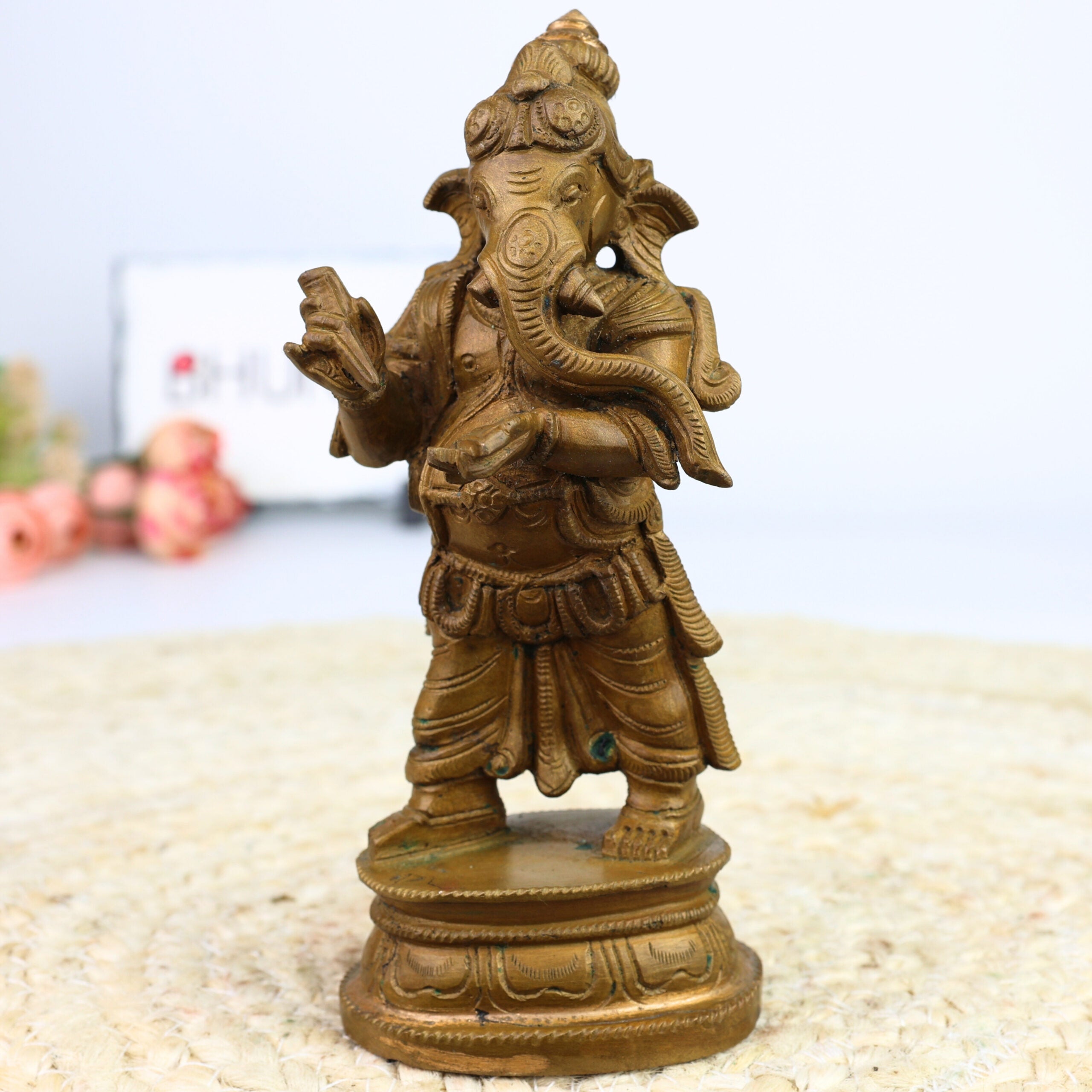 Bronze Ganesha Idol, Standing Handmade Ganapati Statue, Panchadhatu Ganpati Murti, Panchaloha Vinayaka Sculpture, Handmade Ganesh Vigraha, Divine Gajanana, Brown, 6 Inch, 1 Piece