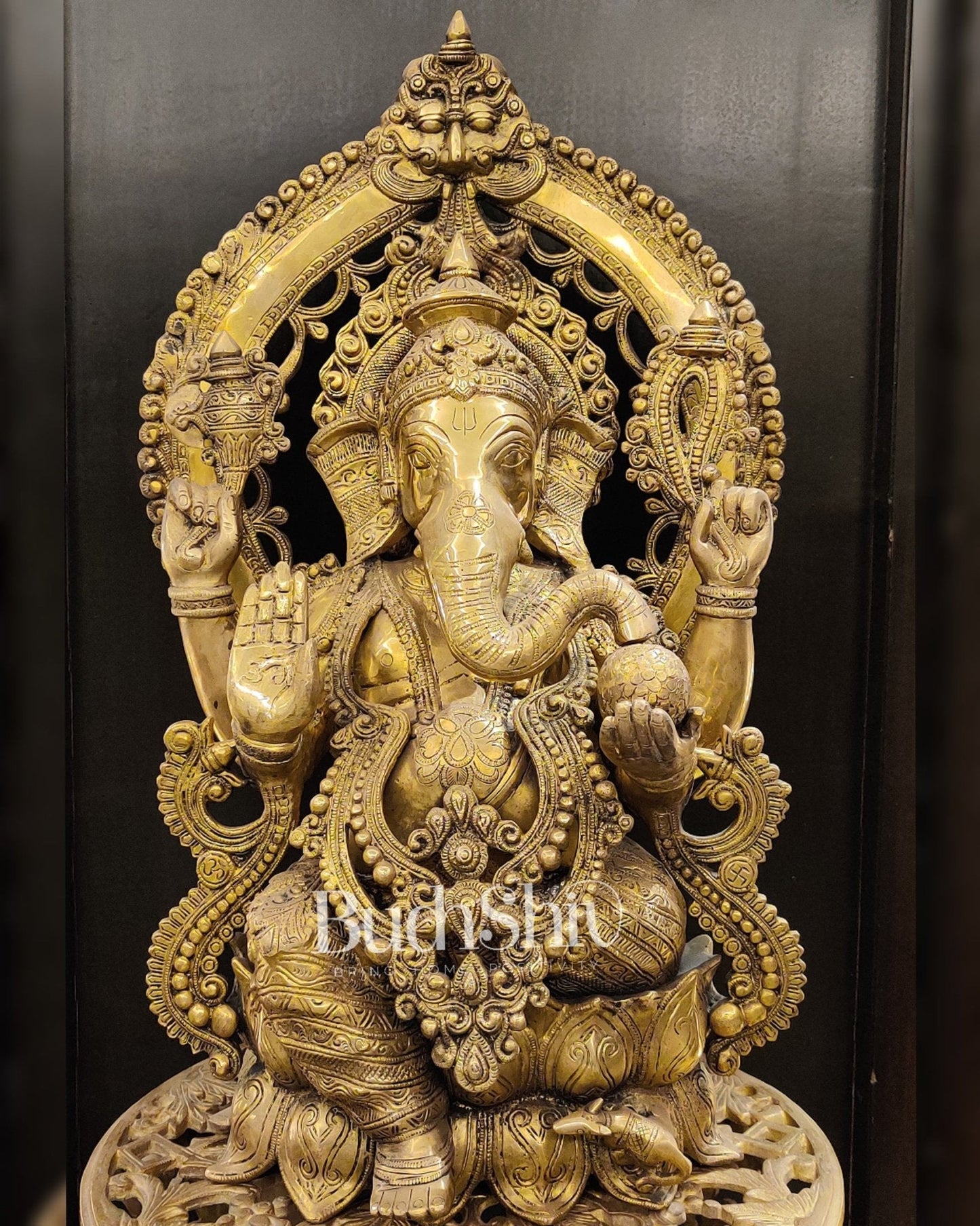 Ganesha Seated on a lotus throne with Prabhavali 26 inch