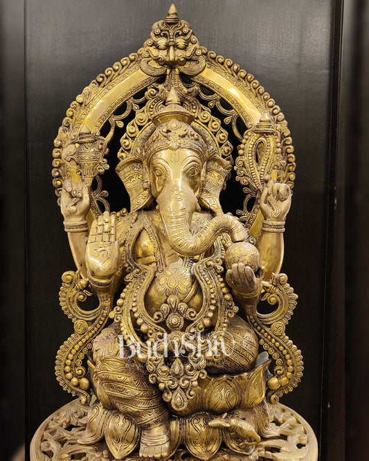 Ganesha Seated on a lotus throne with Prabhavali 26 inch