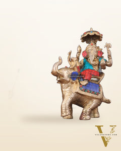 Ganesha sitting on elephant meenakari brass statue