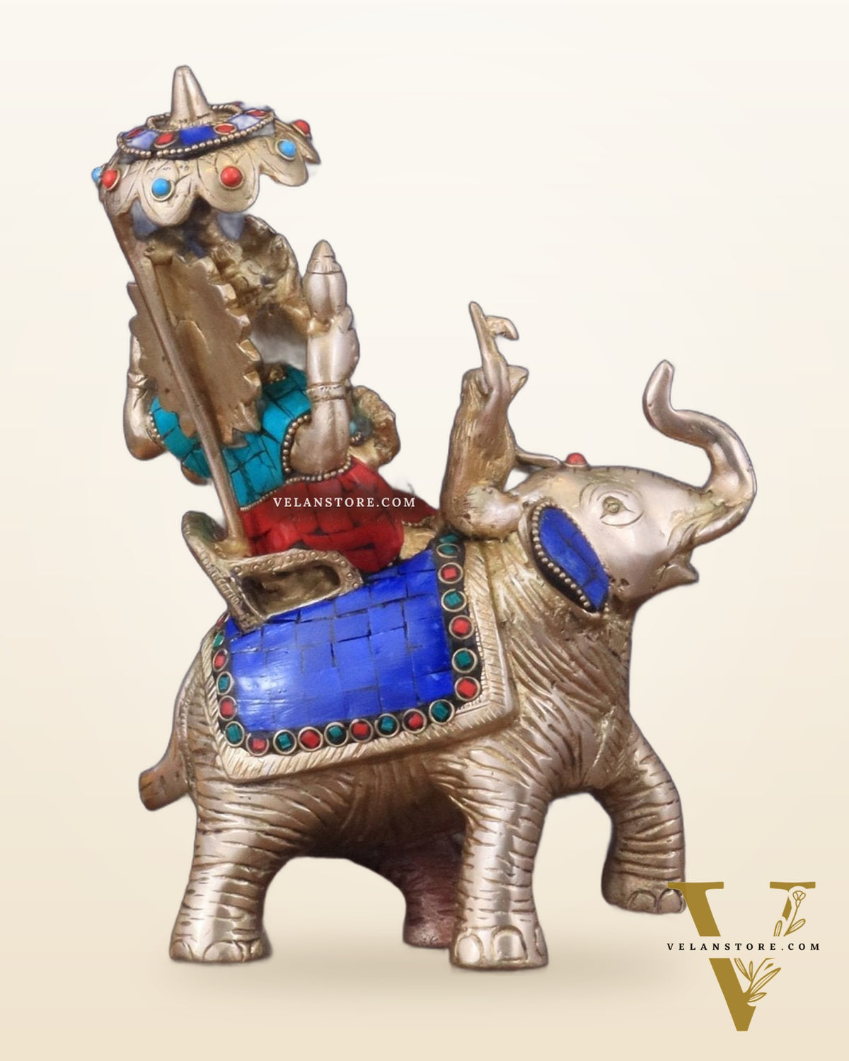Ganesha sitting on elephant meenakari brass statue