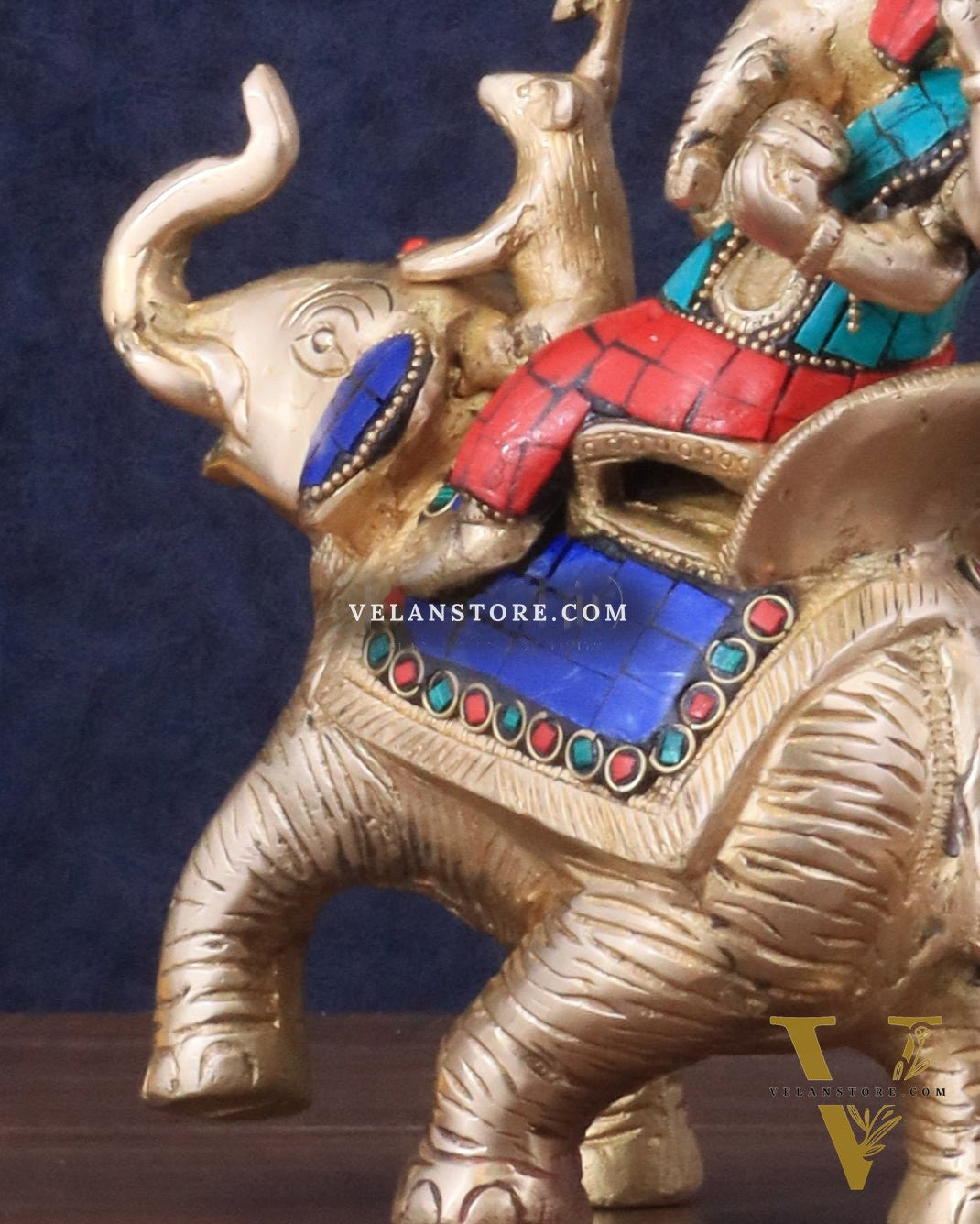 Ganesha sitting on elephant meenakari brass statue